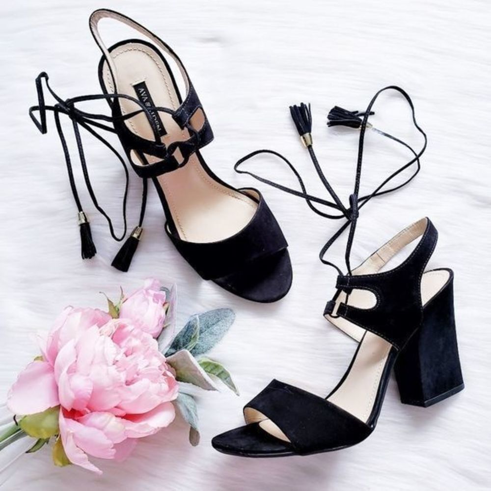 Ava & Aiden Black Suede Lace Up Chucky‎ Heel